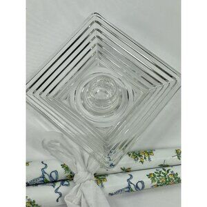Pair Vintage MCM Art Deco Anchor Hocking Manhattan Glass Candle Holders Set Of 2